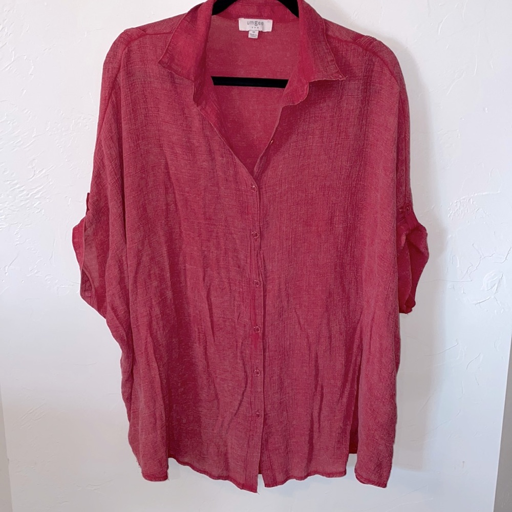 Red button up blouse